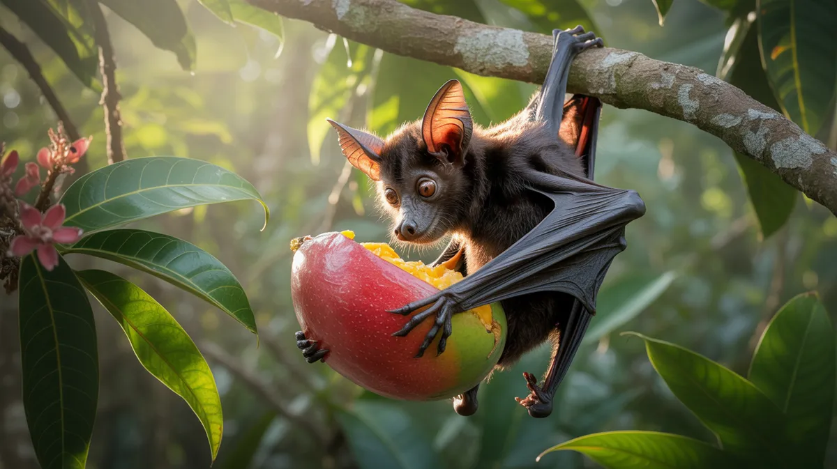 A fruit bat eating fruit