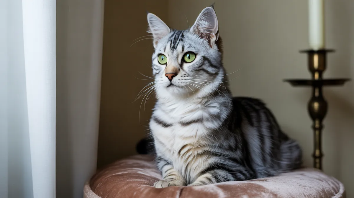 An alert domestic cat sitting upright