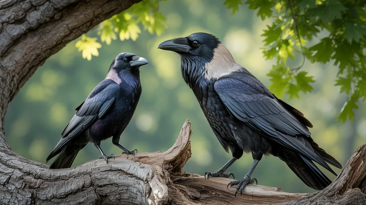 A raven beside a crow for comparison