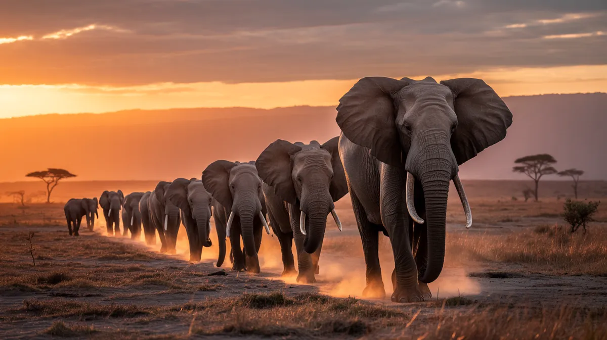 An elephant herd led by a matriarch