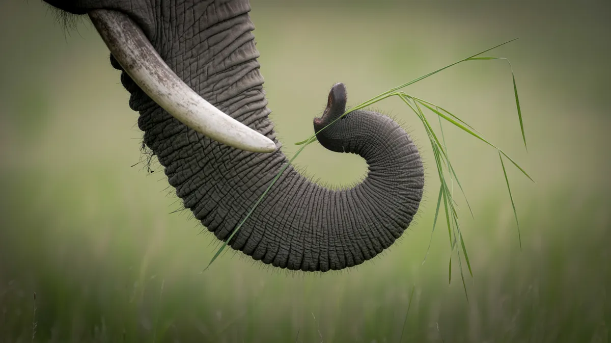 An elephant trunk tip grasping grass