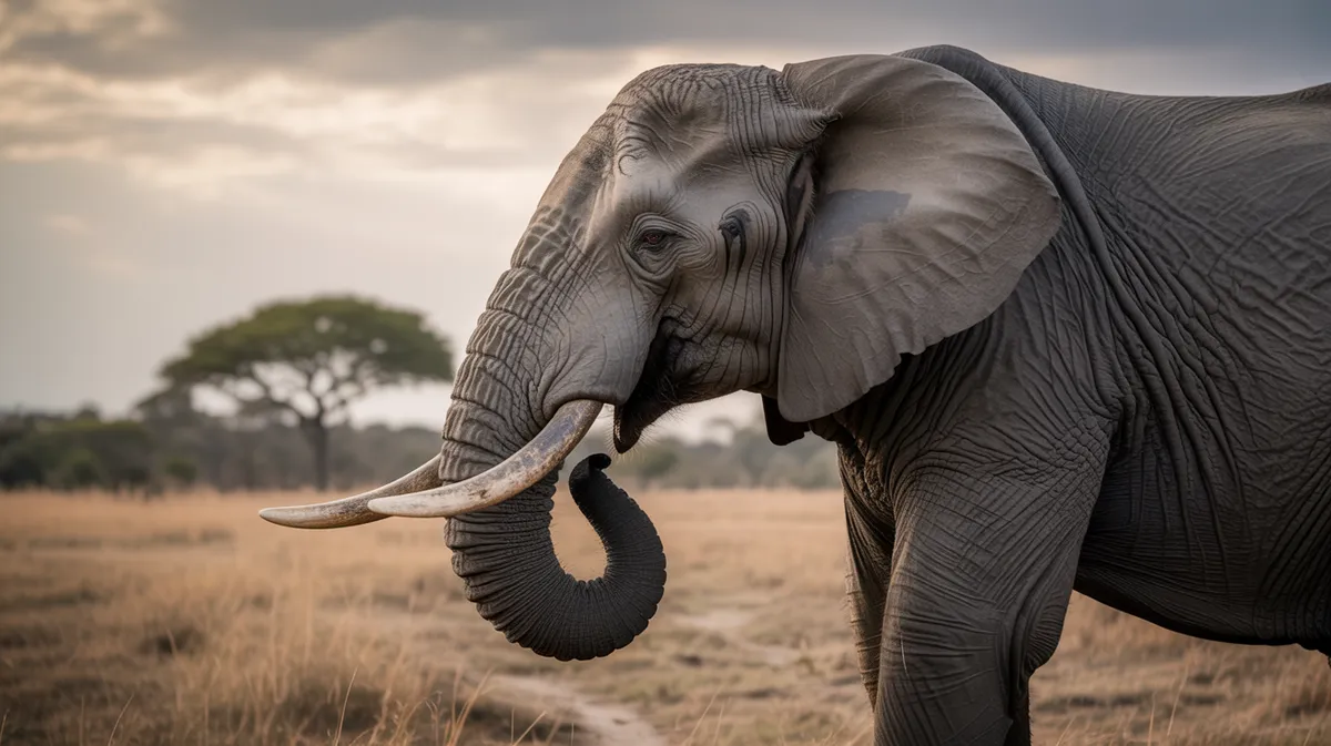 An old elephant with long tusks