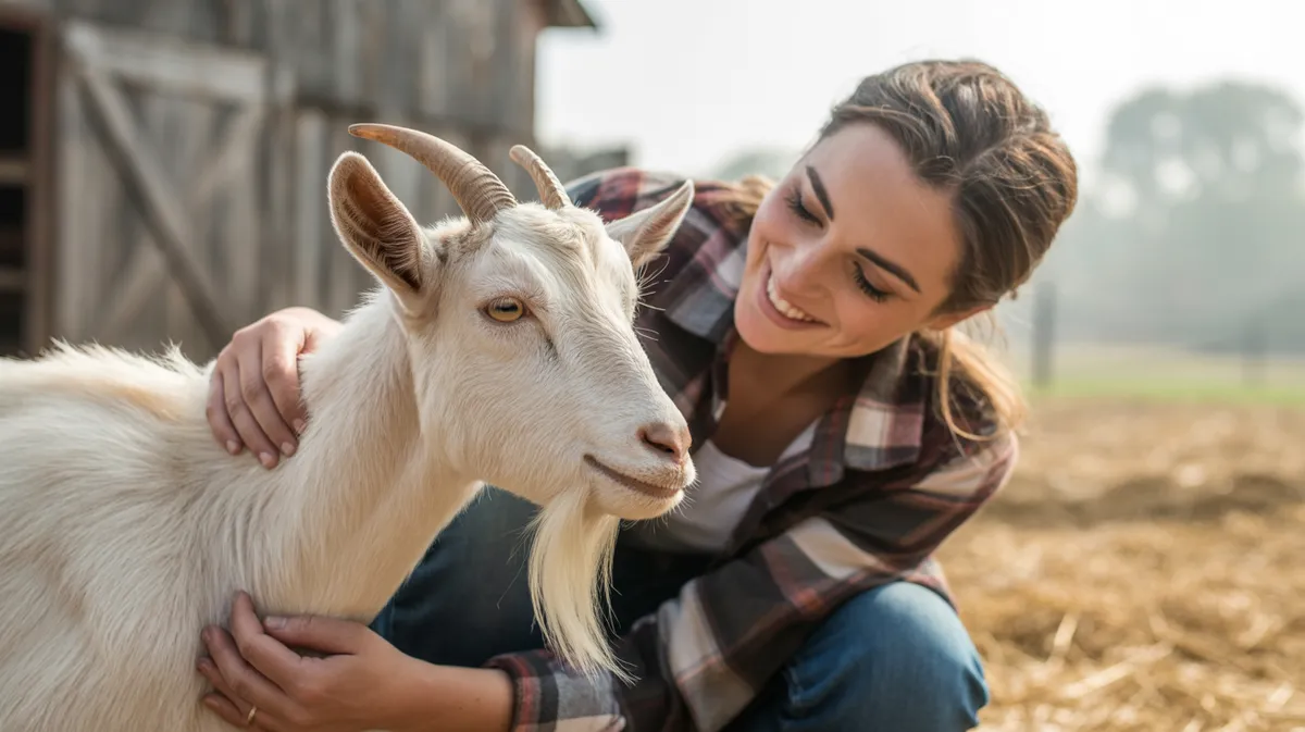 A goat nuzzling a person