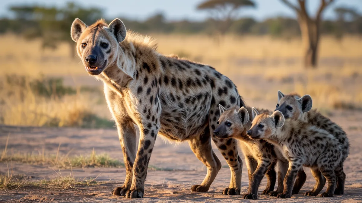 A female hyena with her cubs