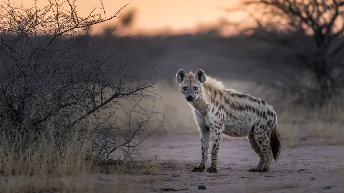A striped hyena in scrubland