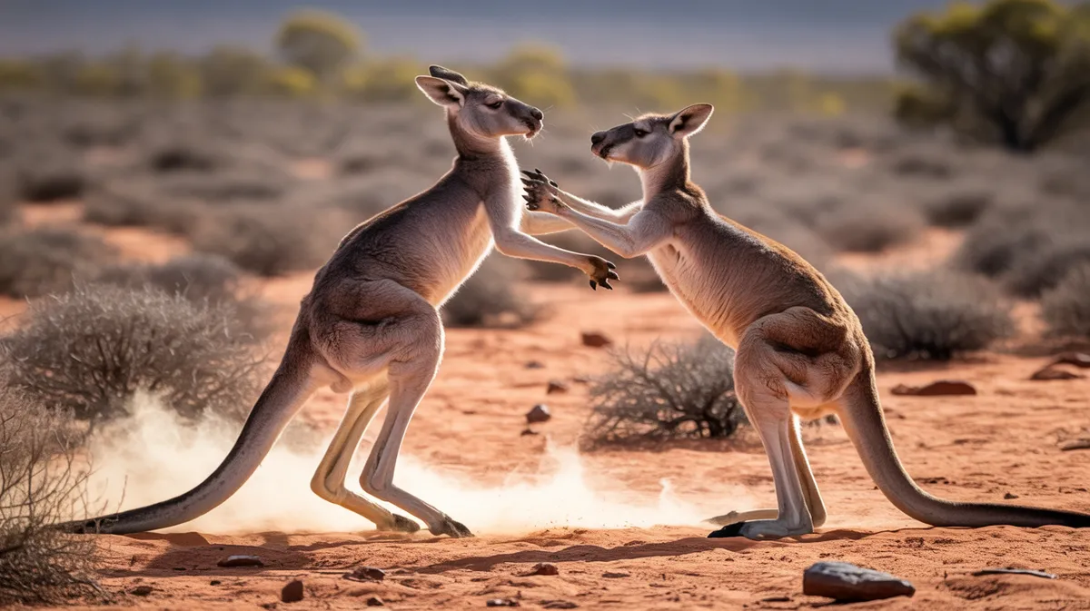 Two male kangaroos boxing