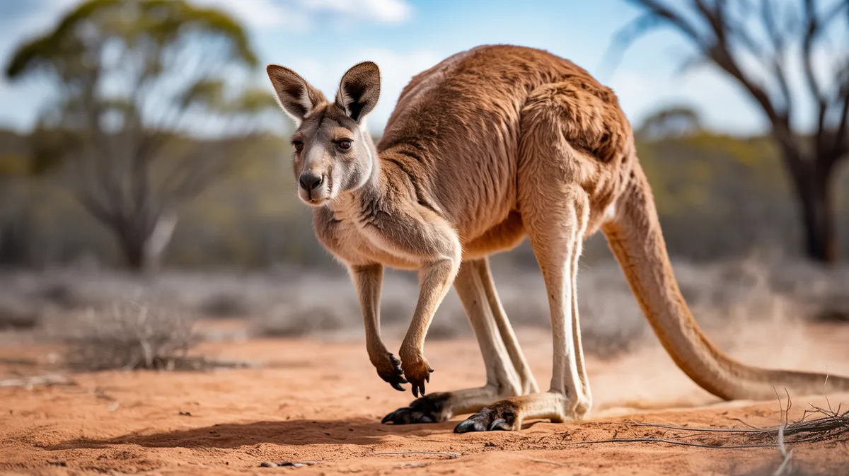 A kangaroo walking using its tail