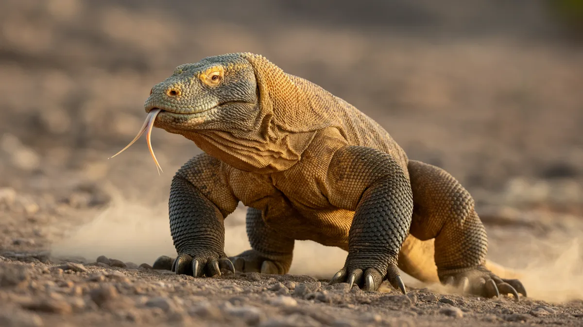 A Komodo dragon walking