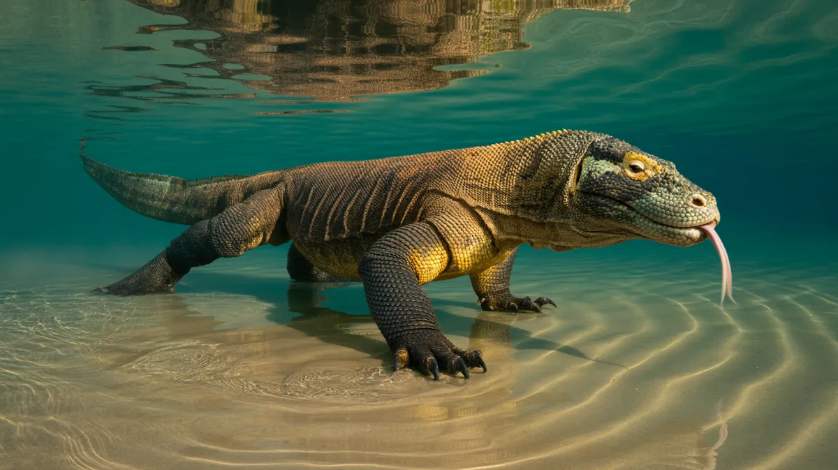 A Komodo dragon swimming