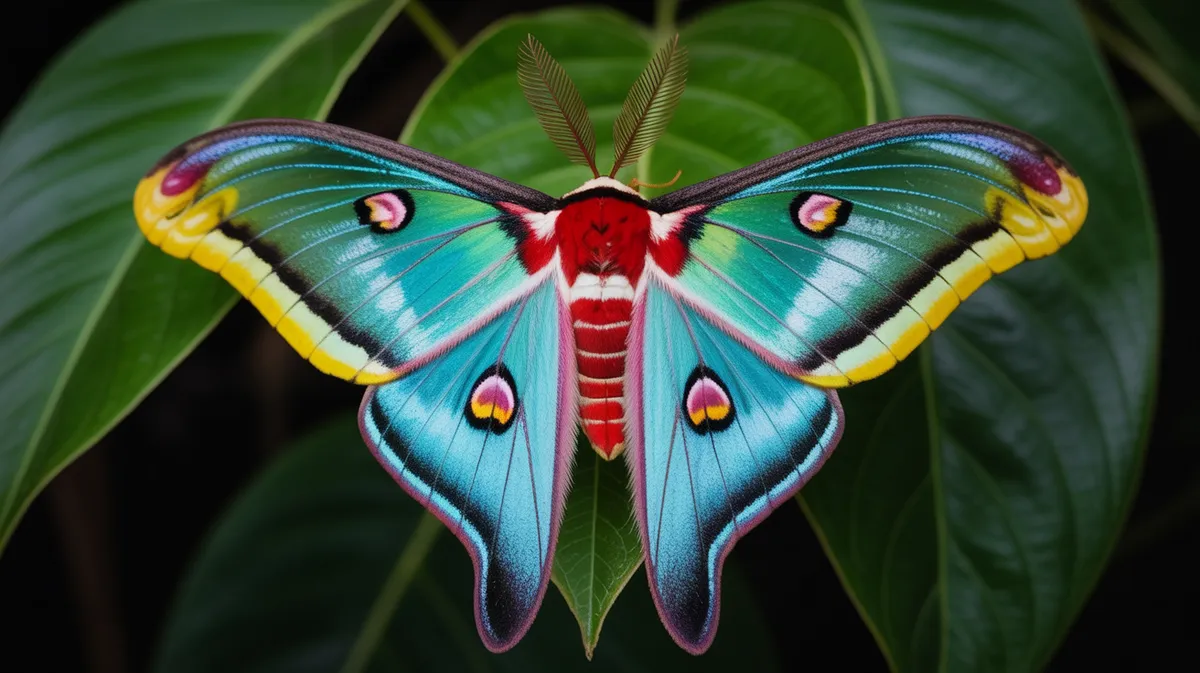 A brightly coloured moth with iridescent wings