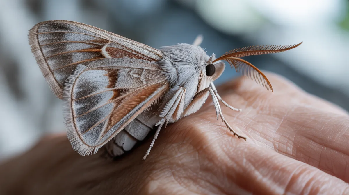 A harmless moth resting on a hand