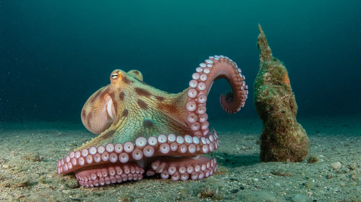 An octopus exploring with a curious arm