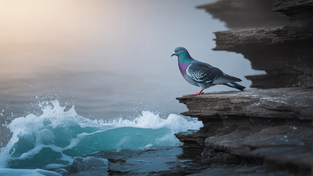 A pigeon on a coastal cliff