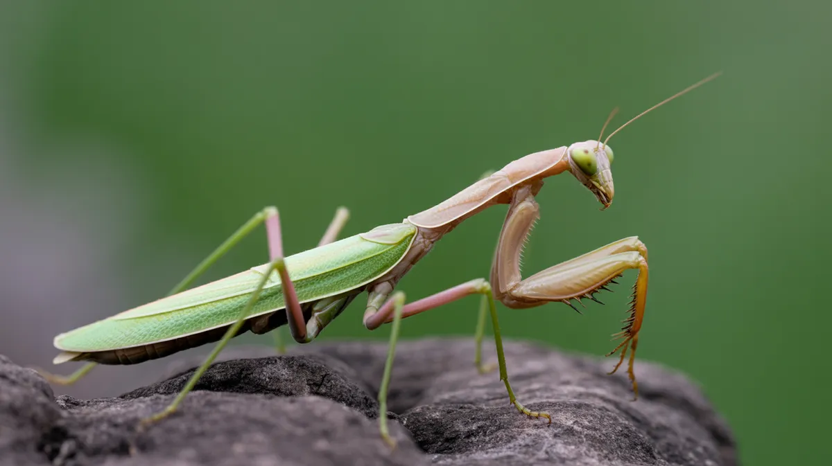 A praying mantis in a predatory stance