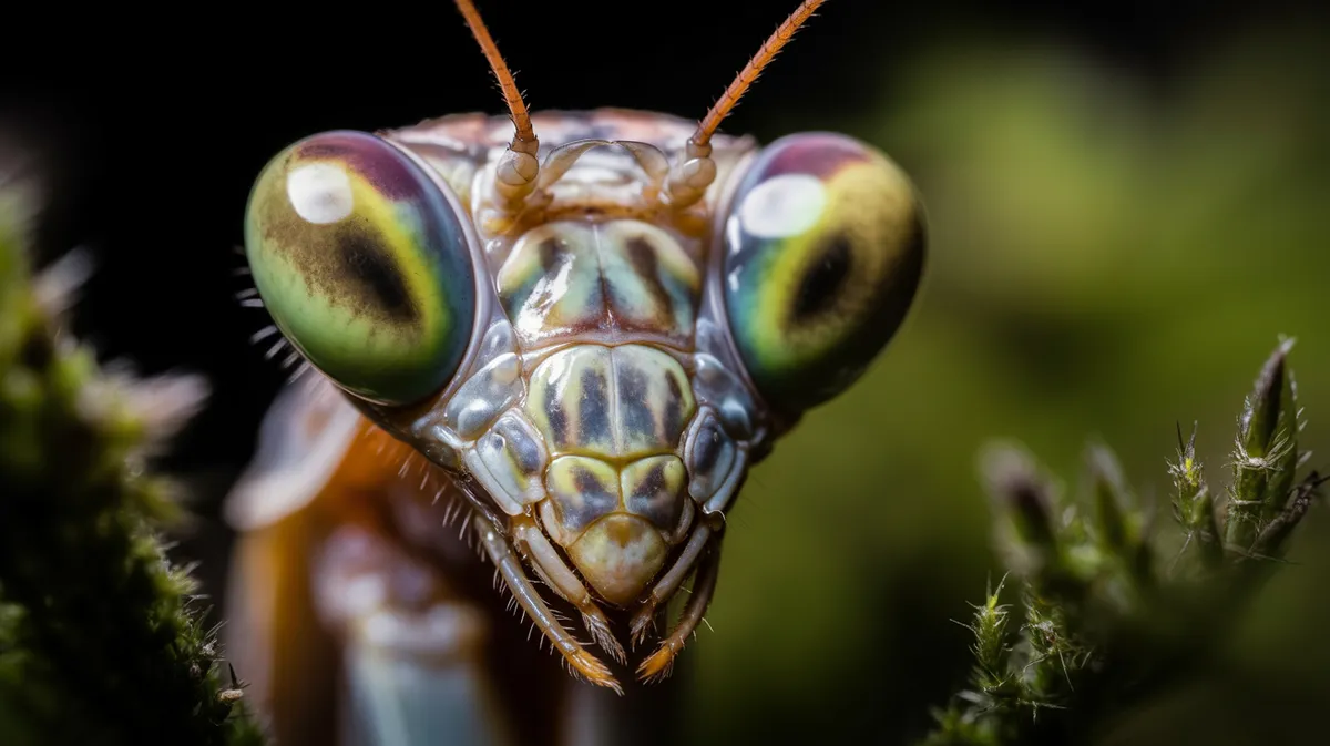 Macro of a mantis head and eyes