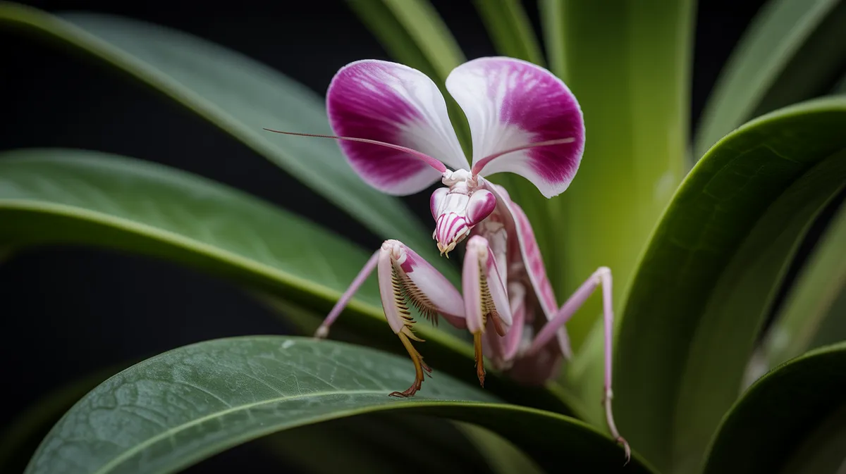 An orchid mantis mimicking a flower