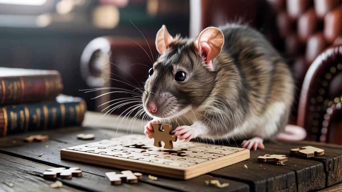 A rat solving a small puzzle