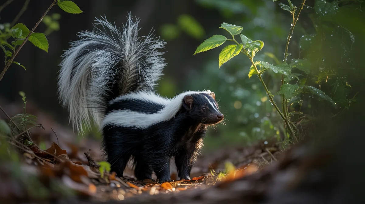 A skunk raising its tail in warning
