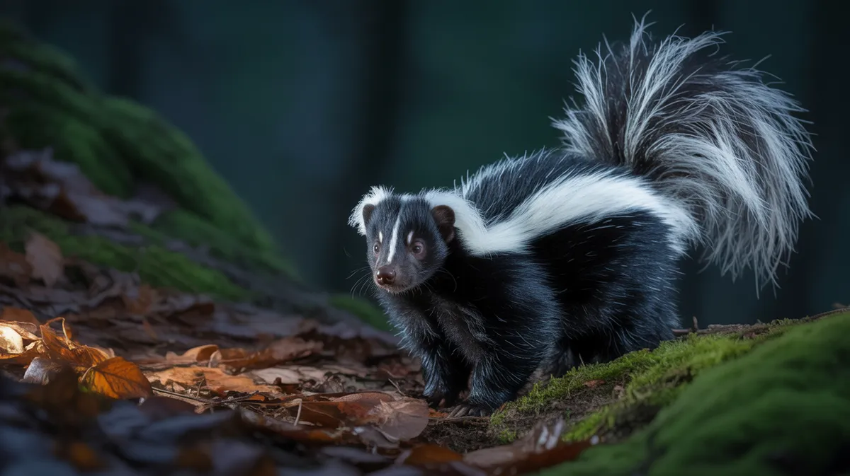 A skunk in a defensive posture