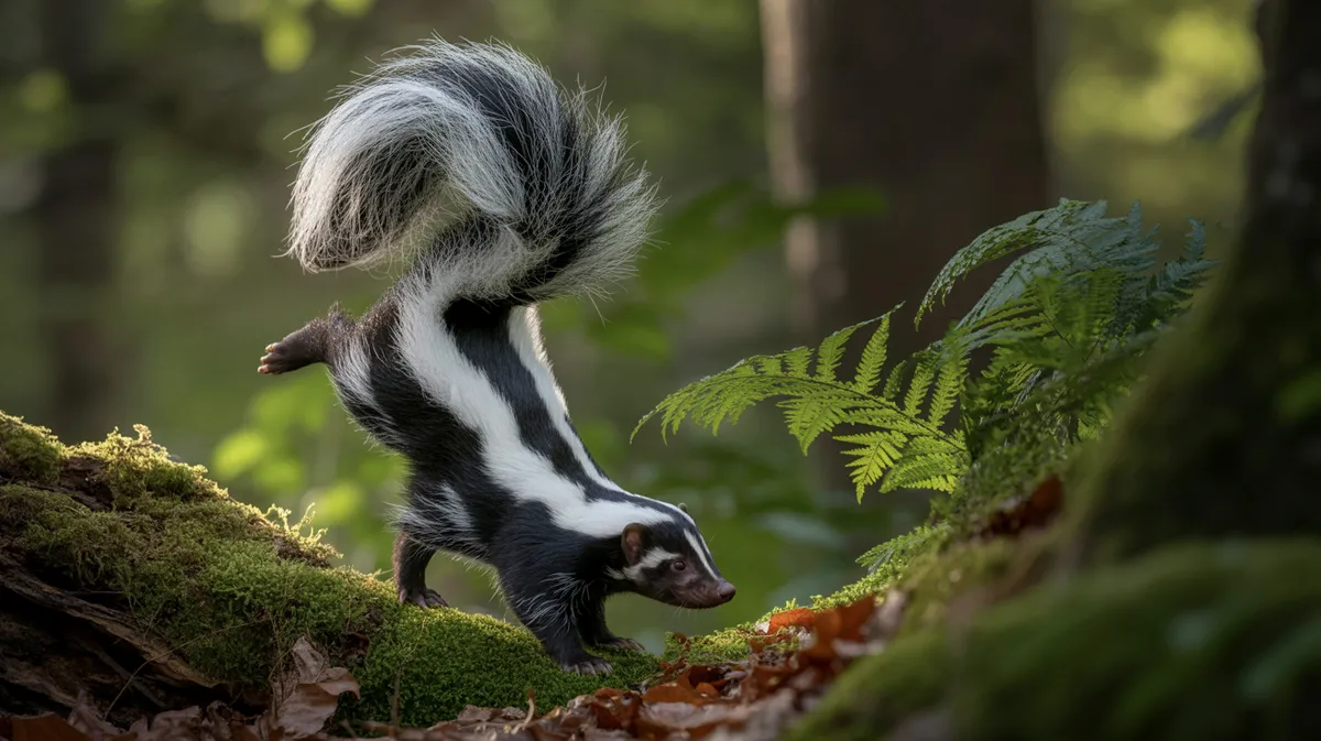 A spotted skunk doing a handstand