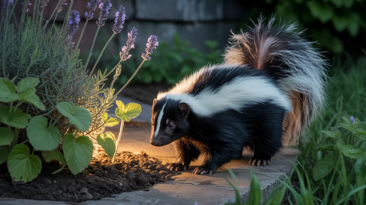 A skunk foraging for grubs