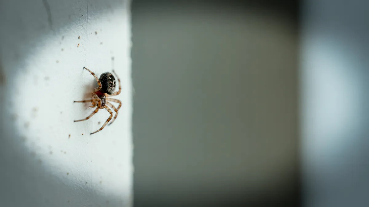 A small house spider on a wall