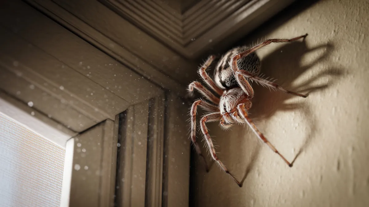 A house spider in a ceiling corner