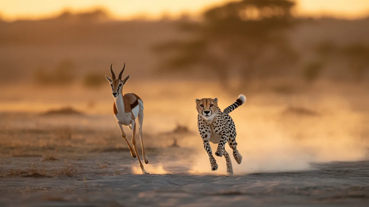 A cheetah sprinting after a gazelle