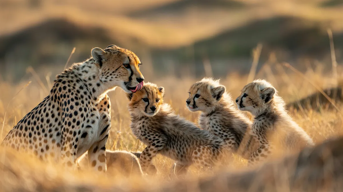A cheetah mother with her cubs