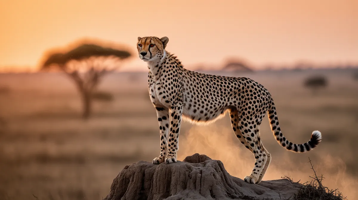 A cheetah scanning the plains at dusk