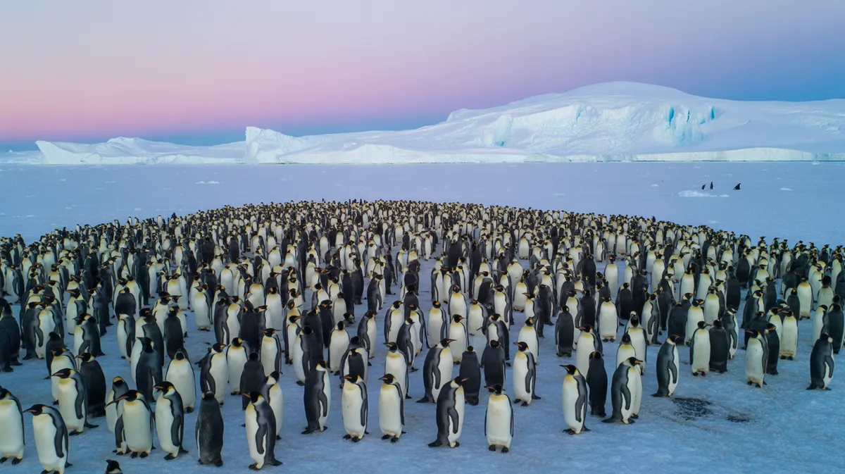 A huge huddle of emperor penguins
