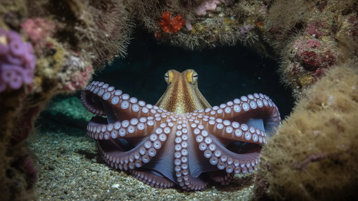 An octopus in a defensive display