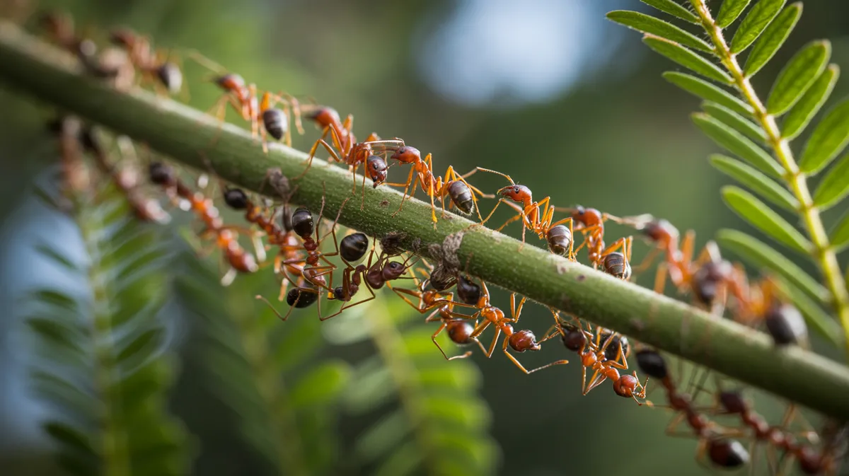 Acacia ants swarming a branch