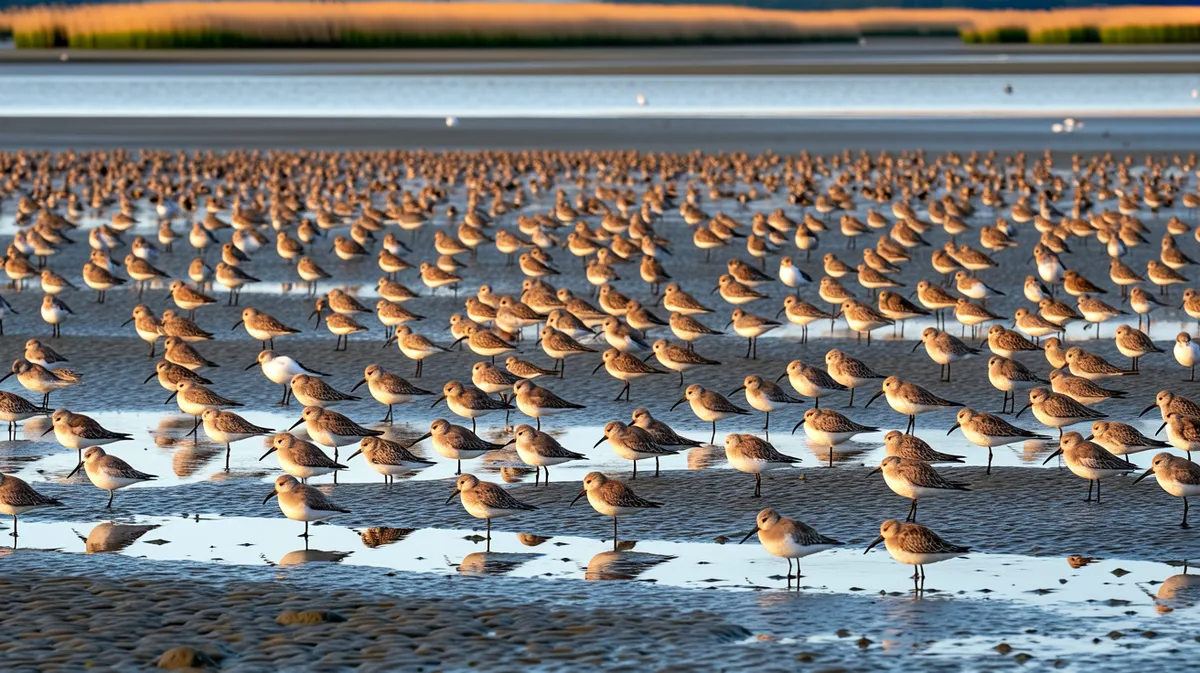 Shorebirds on vast tidal mudflats