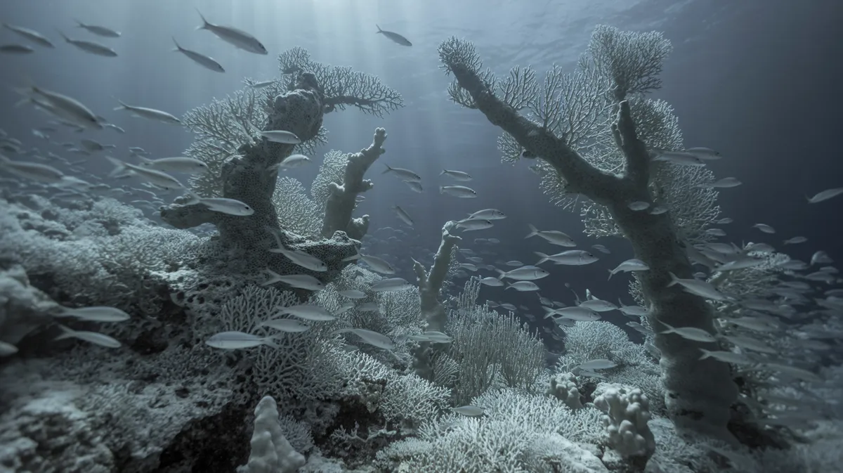 A bleached white coral reef