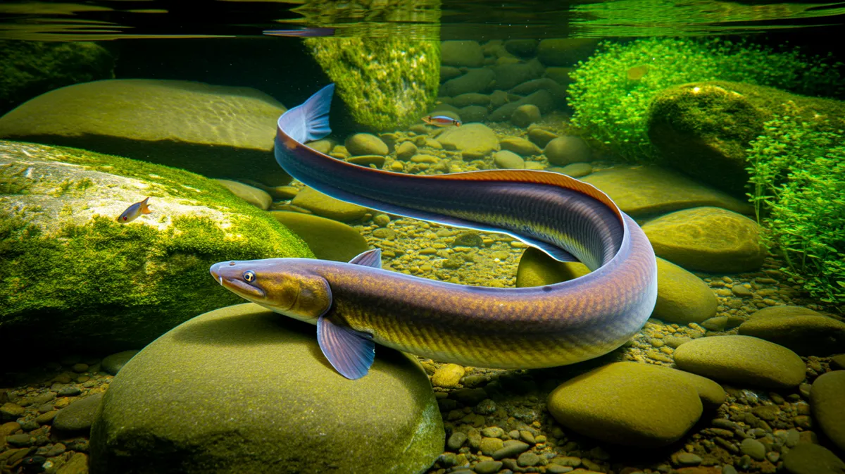 A European eel in a river