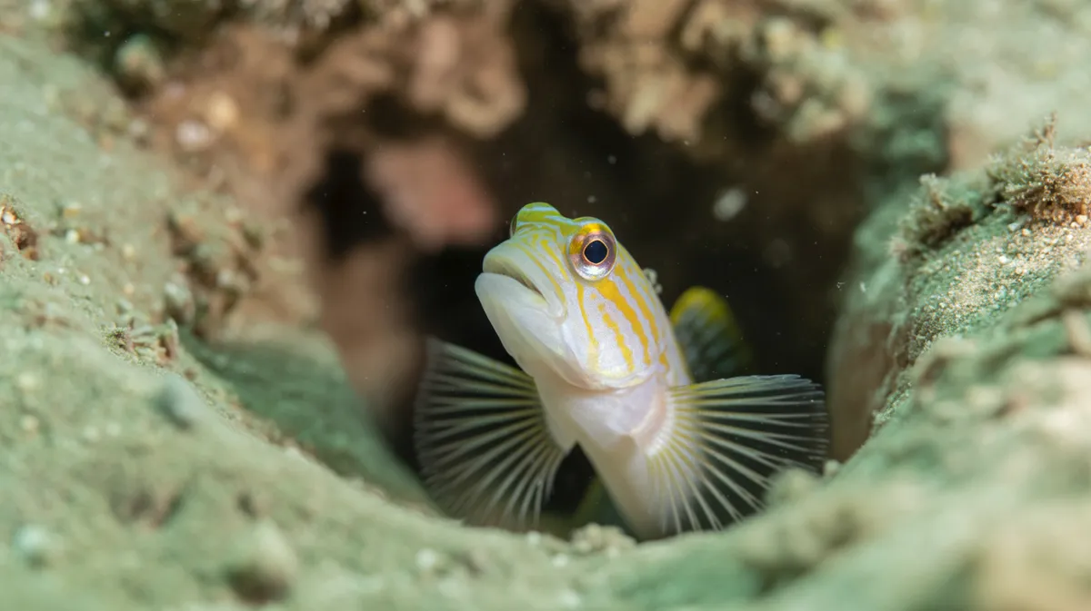 A goby standing guard at the burrow entrance