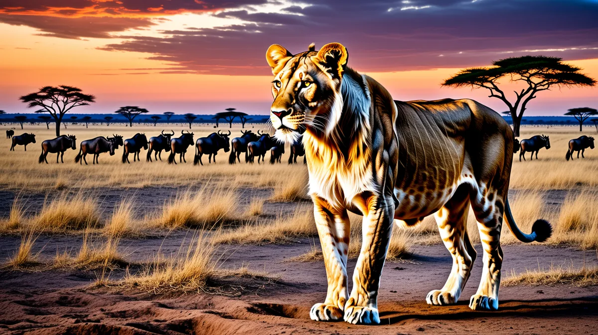 A lioness watching the herds
