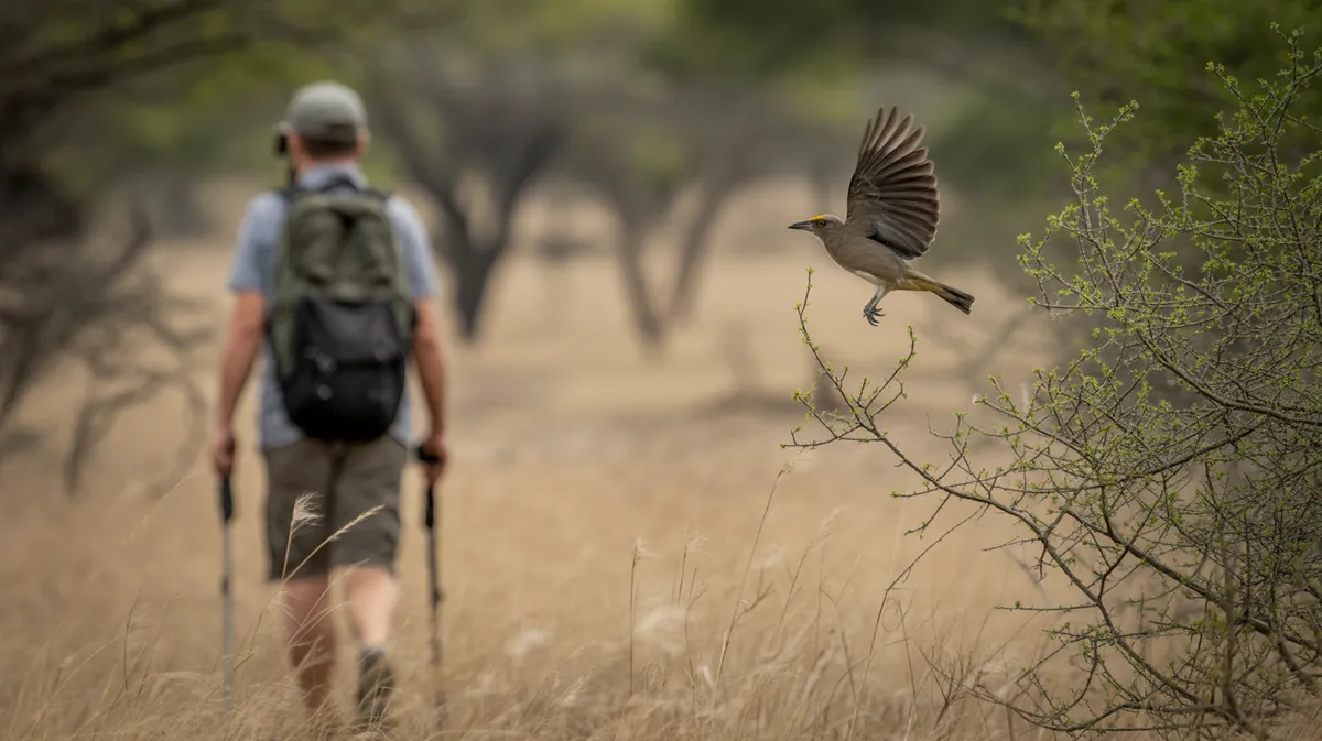 A honeyguide leading a person through the bush