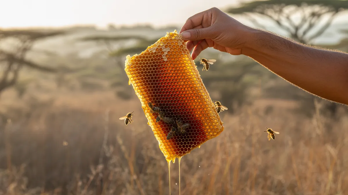 Wild honeycomb held in the sunlight