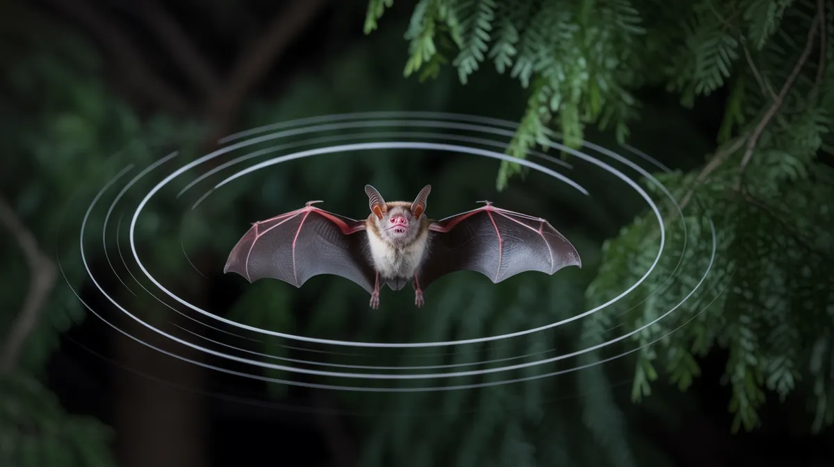 A bat emitting echolocation calls at night
