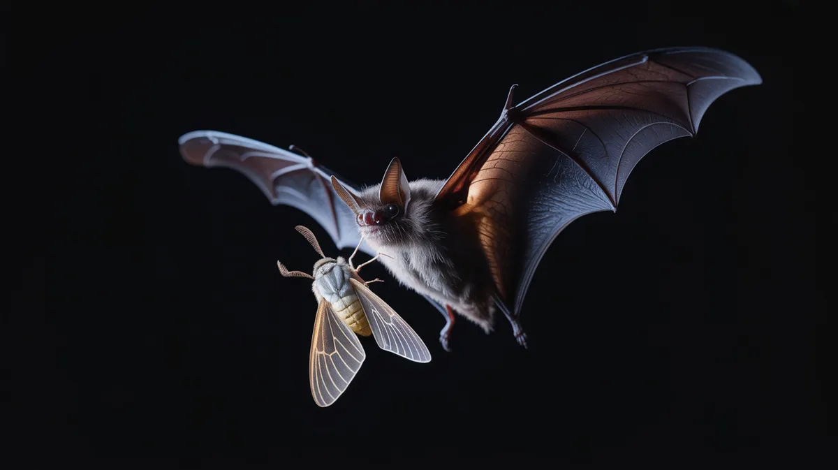 A bat catching a moth in mid-air