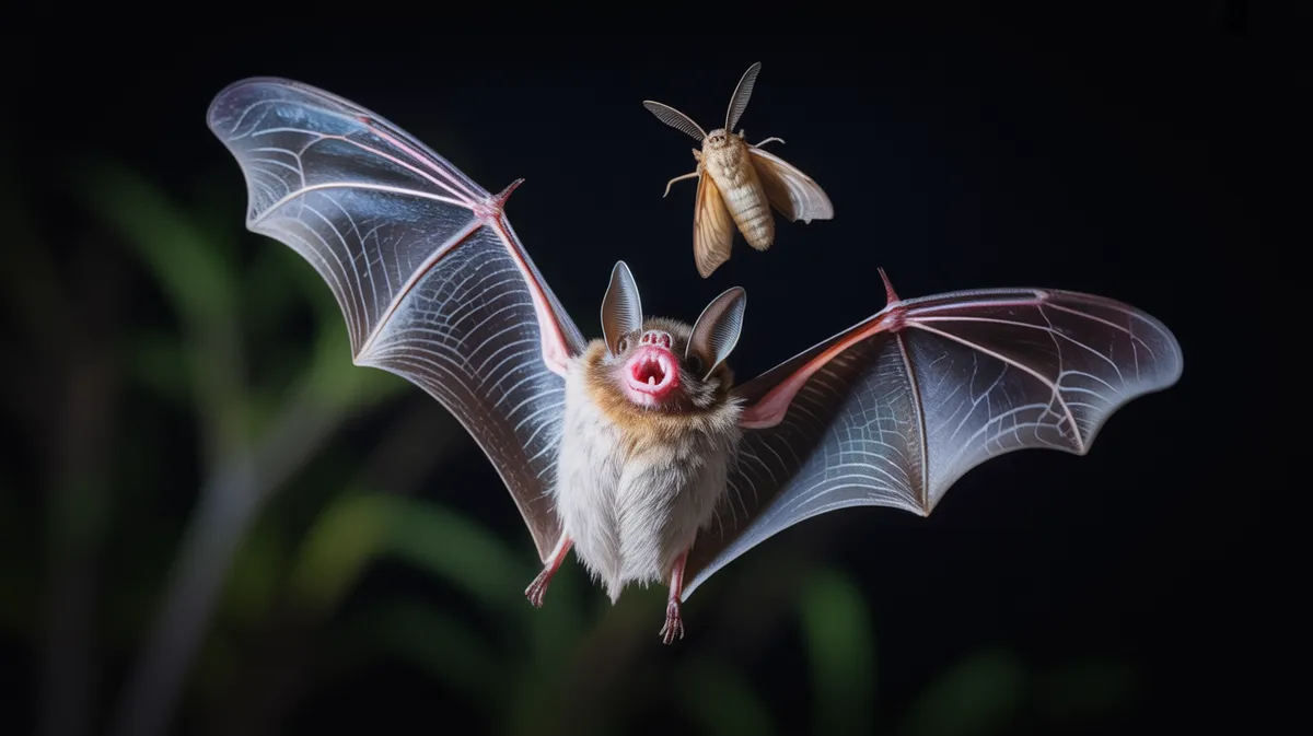 A bat closing in on a moth