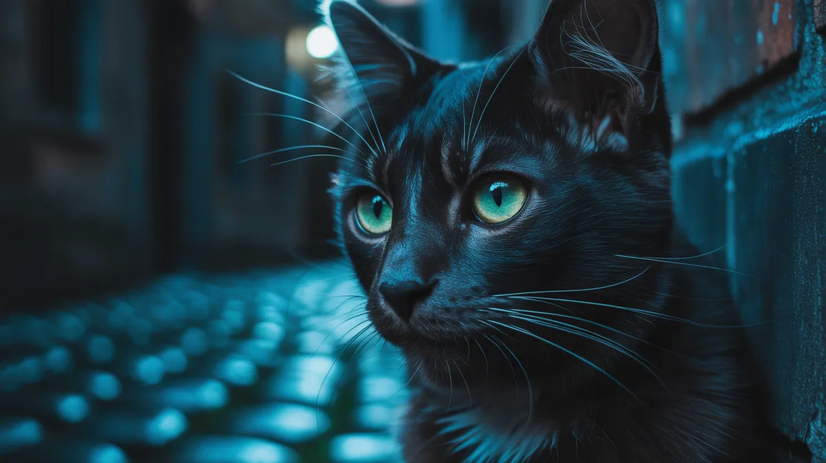 A cat's eyes glowing in the dark