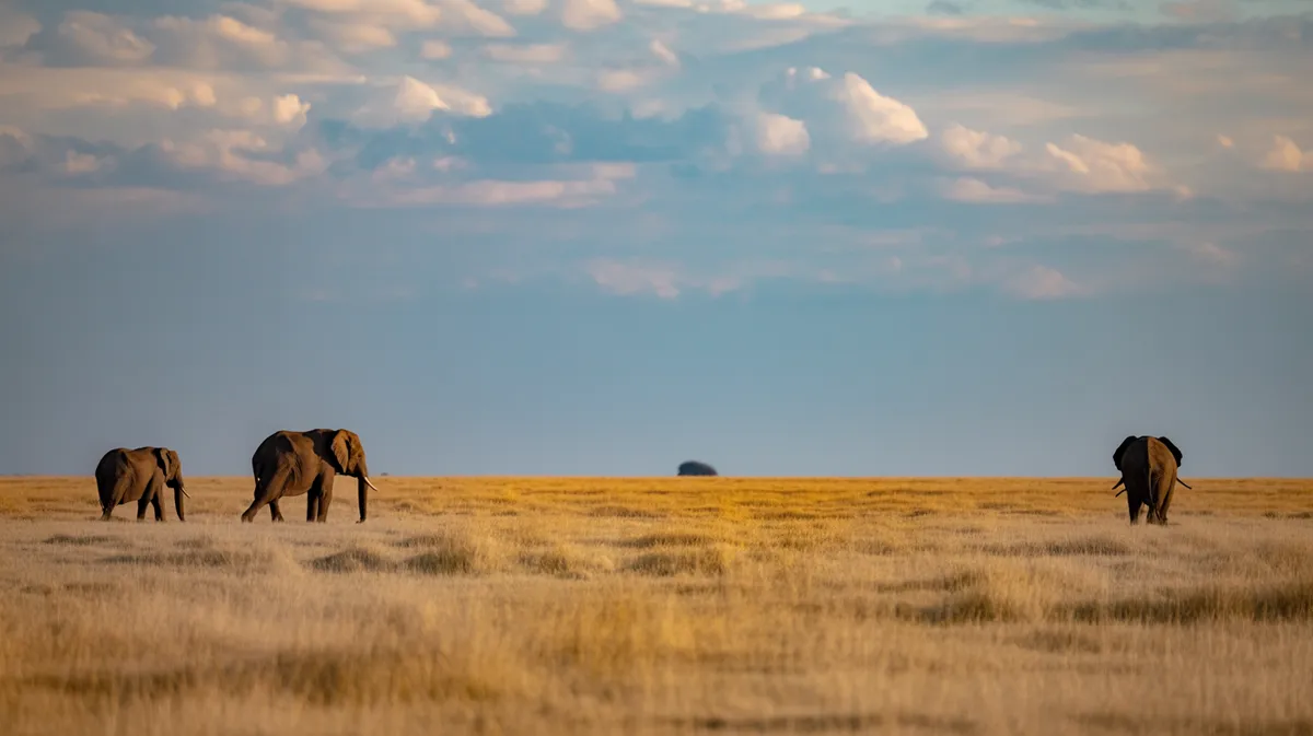 Two distant elephant herds on the savanna