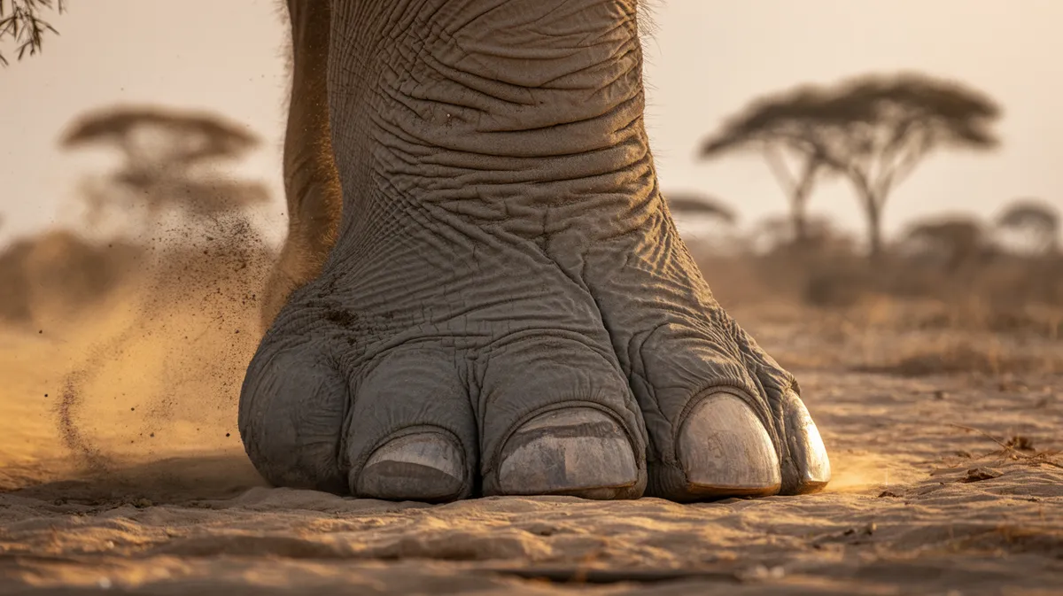 An elephant's foot on the ground