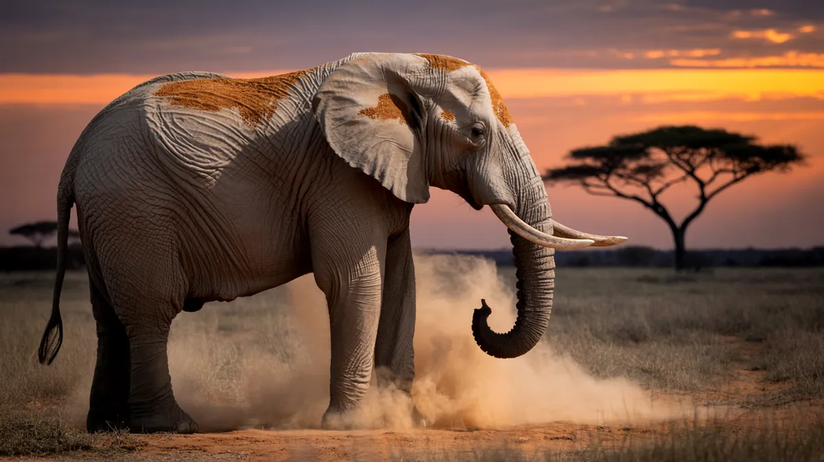 An elephant raising its trunk to smell the wind