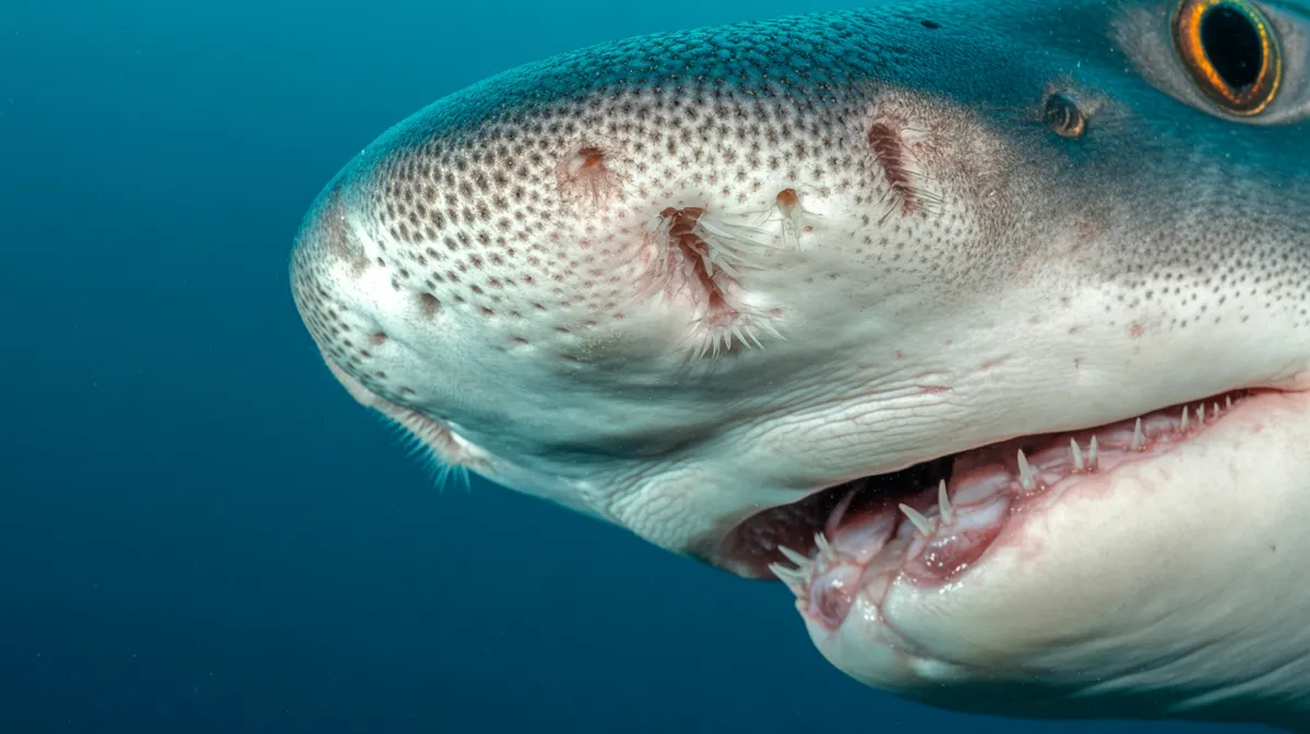 Macro of sensory pores on a shark snout