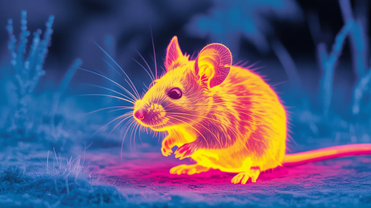 A thermal-style image of a glowing warm mouse