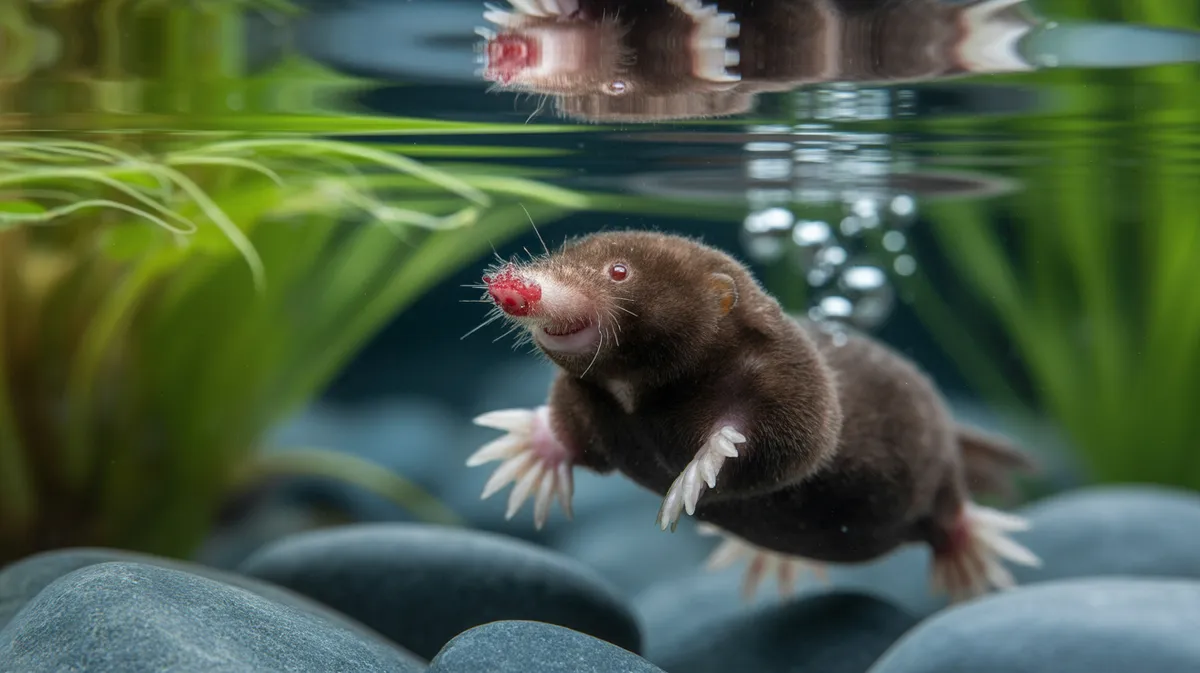 A star-nosed mole blowing bubbles underwater